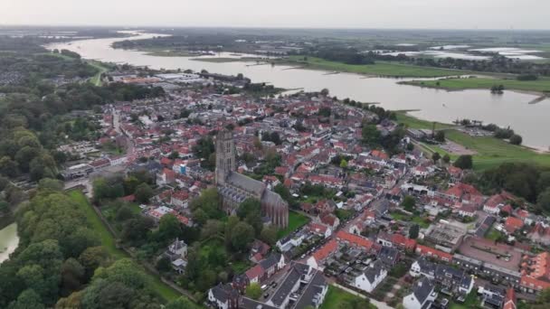 Luchtdrone Zicht Zaltbommel Nederland Vestingstad Stadsgezicht Van Een Kleine Stad — Stockvideo