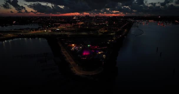 Widok Lotu Ptaka Nocą Festiwalu Muzycznego Amsterdamie Holandia Impreza Nocy — Wideo stockowe