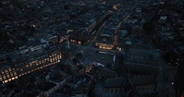 Дам Площі Амстердамі Вночі Ввечері Склад Бієнкорф Амстердам Вид Місто — стокове відео