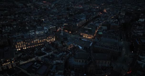 Амстердам Вересня 2023 Нідерланди Площа Дам Внизу Амстердама Вночі Ввечері — стокове відео