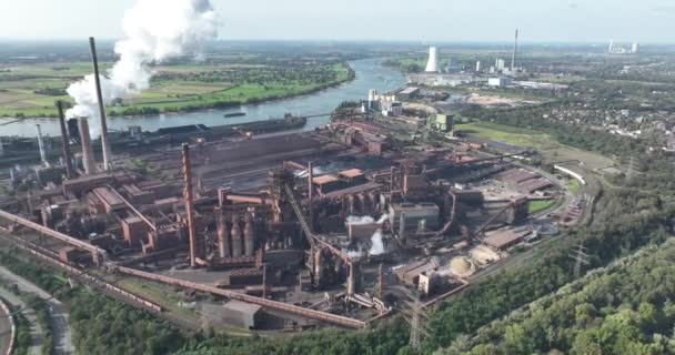 Piec Blast Duisburg Dron Powietrzny Widokiem Przemysł Ciężki Zagłębiu Ruhry — Wideo stockowe