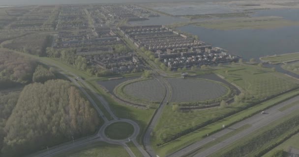 Moderno Barrio Sostenible Almere Países Bajos Con Enfoque Calefacción Urbana — Vídeo de stock
