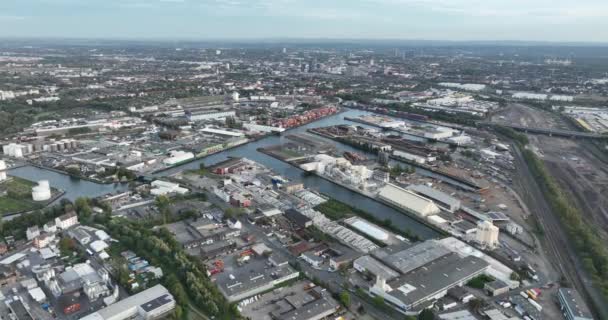 Uitzicht Vanuit Lucht Haven Van Dortmund Duitsland Industrieel Landschap Scheepvaart — Stockvideo