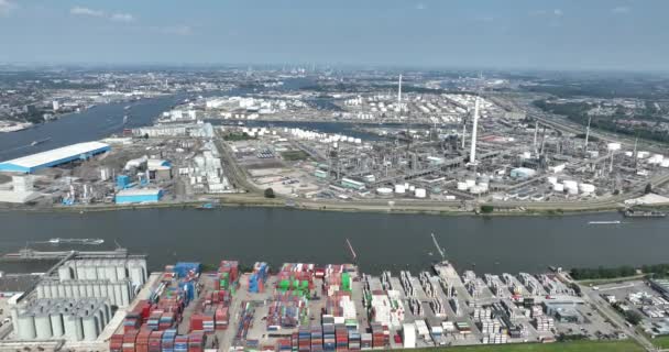 Vista Aérea Del Puerto Botlek Rotterdam Puerto Contenedores Refinería Los — Vídeo de stock