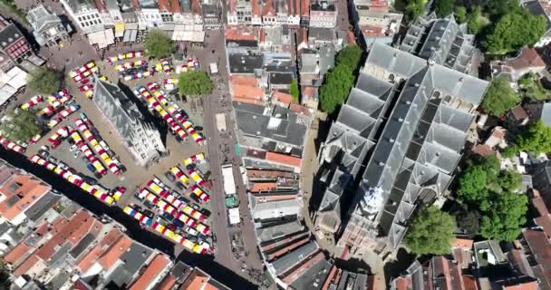 Widok Lotu Ptaka Centrum Miasta Gouda Tym Sint Janskerk Stadhuis — Wideo stockowe