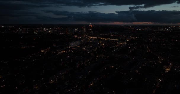 Flygdrönare Utsikt Över Amsterdam Amstel Natten Höghus Stadsutsikt — Stockvideo