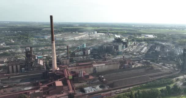 Воздушный Беспилотный Обзор Установки Доменной Печи Металлургической Промышленности Германия — стоковое видео