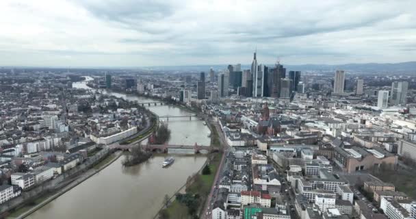 Drohnenblick Auf Frankfurt Main Skyline Stadtpanorama — Stockvideo