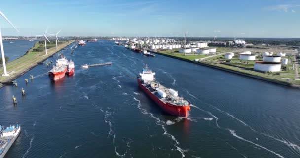 Caland Canal Anténní Drone Pohled Průmyslový Martime Petrochemický Přístav Rotterdam — Stock video