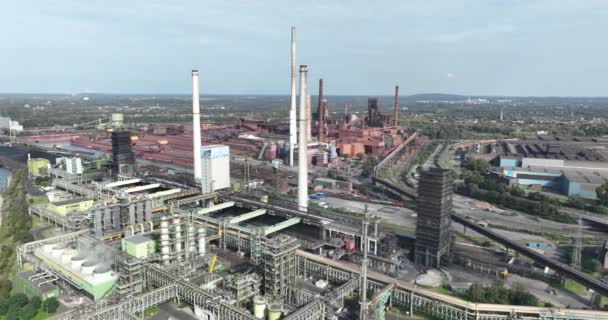 Воздушный Беспилотный Обзор Коксохимического Завода Schwelgern Дуйсбурге Германия Акцентом Крупномасштабную — стоковое видео