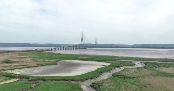 Dron Powietrzny Mostu Normandii Hawrze Francja — Wideo stockowe