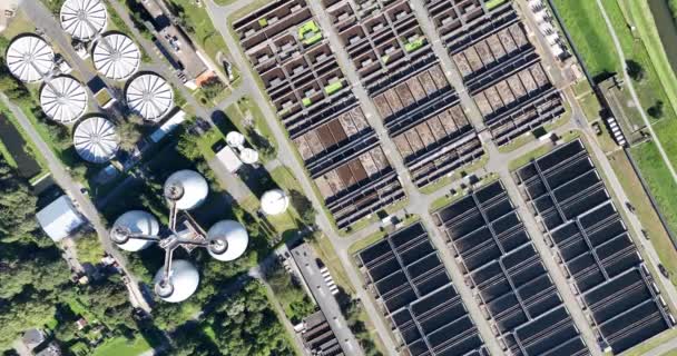 Aerial Top Drone View Water Sewage Treatment Plant — Stock Video