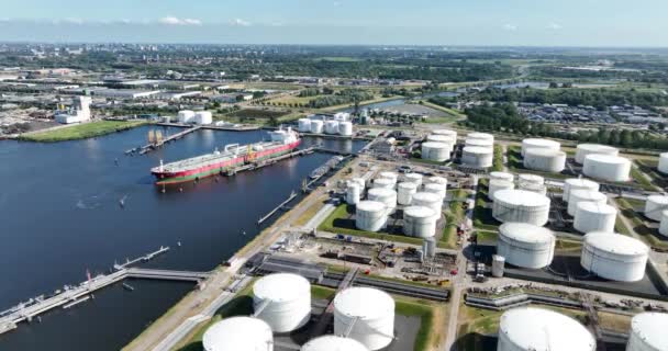 Flygdrönare Syn Petrokemisk Tanker Hamnen Amsterdam Nederländerna Silon Behållare För — Stockvideo