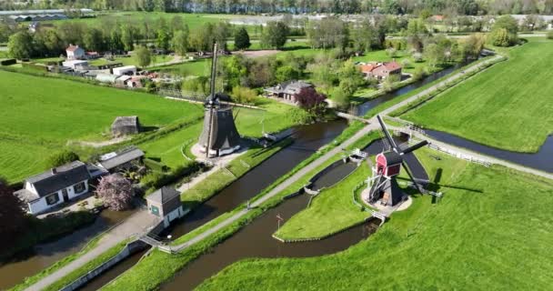 Aerial Drone View Historic Windmill Dutch Countryside Dutch History Culture — Stock Video