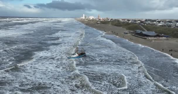Garnelen Trawler Ijmuiden Black Jack Vor Der Küste Von Zandvoort — Stockvideo
