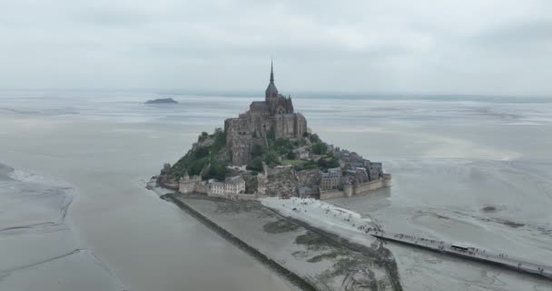 Vista Aérea Del Dron Mont Saint Michel Una Atracción Turística — Vídeos de Stock