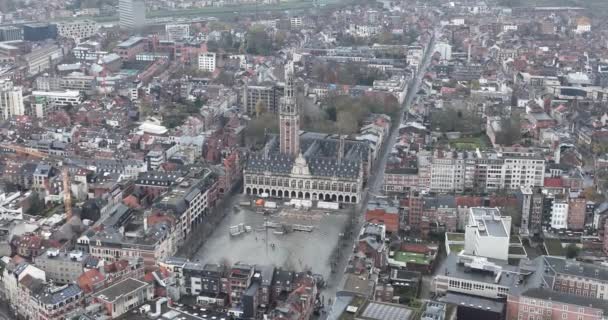 Вид Воздуха Университетскую Библиотеку Ловене Бельгия Воздушный Беспилотник — стоковое видео