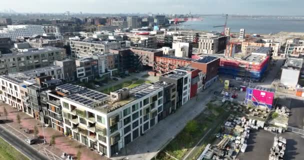 Новое Строительство Жилой Зоны Недвижимости Амстердаме Нидерланды Воздушный Беспилотник — стоковое видео