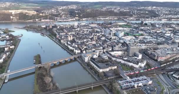 Koblenz Centrum Rivier Uitzicht Stad Rheinland Pfalz Rheinland Pfalz Luchtdrone — Stockvideo