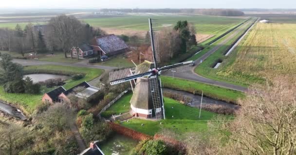 Drohnenblick Auf Eine Historische Windmühle Kulturelles Niederländisches Erbe Groningen Niederlande — Stockvideo