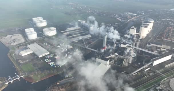 Flygdrönare Groningen Nederländerna Anläggning För Bearbetning Sockerbetor Skapande Socker Samt — Stockvideo