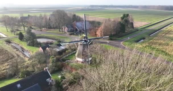 Αεροφωτογραφία Drone Ένα Ιστορικό Ανεμόμυλο Poldermolen Ruiten — Αρχείο Βίντεο