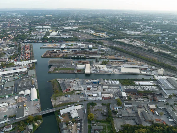 Aerial Drone View Industiral Port 2023 Dortmund Németország Stock Kép