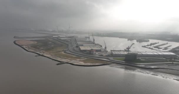 Port Delfzijl Industiral Commercial Shipping Port Sea Netherlands Groningen Aerial — Stock Video