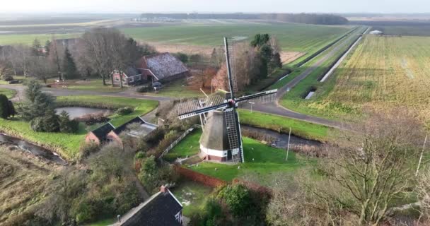 Typical Dutch Farm Landscape Traditional Wind Mill Dutch Countryside Winter — Stock Video