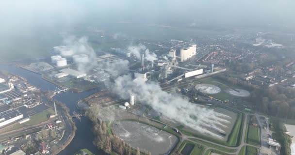 Завод Переработке Сахарной Сахарной Свеклы Нидерландах Воздушный Беспилотник — стоковое видео