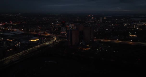 Hollanda Daki Groningen Şehrinin Hava Aracı Görüntüsü Geceleri Panoram Şehir — Stok video
