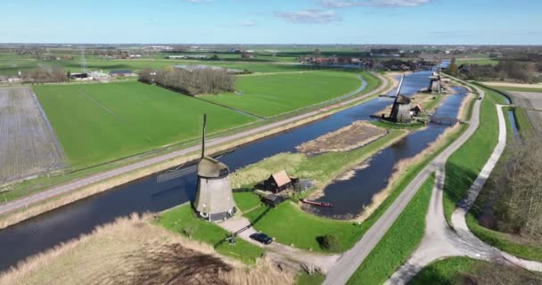 Drohnenblick Auf Historische Windmühlen Polder Die Niederlande Niederländische Kultur — Stockvideo