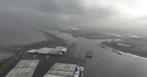 Вид Борта Воздушного Беспилотника Входе Морской Порт Дельфзил Близ Гронингена — стоковое видео