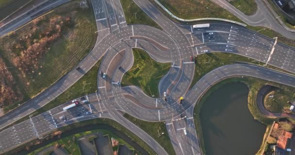 Turbo Traffic Square Roundabout Traffic Intersection Westerleeplein Maasdijk Aerial Drone — Stock Video