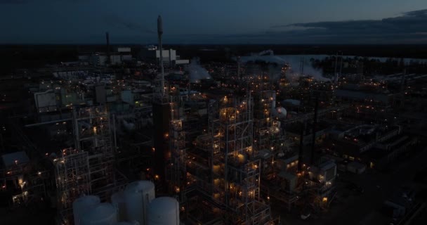 Aerial Drone View Polymere Production Facility Dordrecht Netherlands Night — Stock Video
