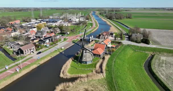 Letecký Bezpilotní Ptáci Pohled Historické Větrné Mlýny Polderu Nizozemsku Nizozemské — Stock video