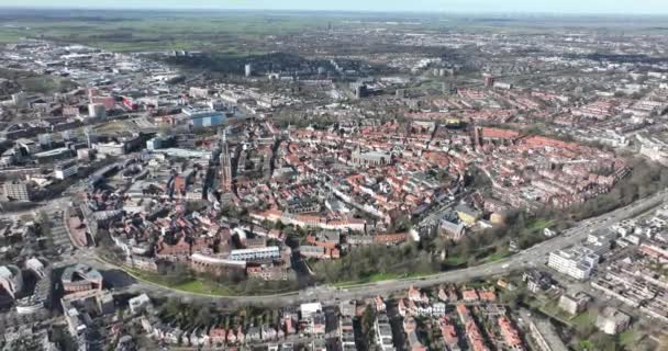 Amersfoort Belvárosában Régi Történelmi Fotified City Center Körgyűrű Hollandiában Légi — Stock videók
