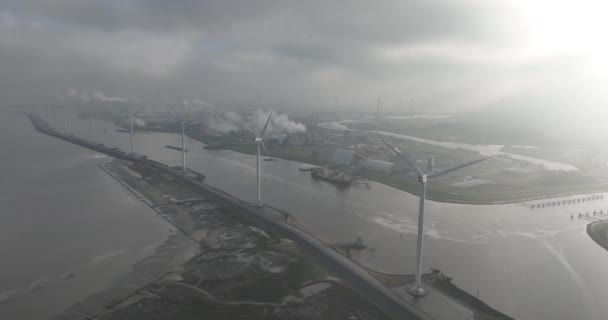 荷兰德尔夫齐尔 2023年12月3日 Delfzijl海港 商业港口和运输港口 空中无人驾驶飞机视图 — 图库视频影像
