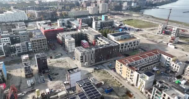 Výstavba Nové Rezidenční Čtvrti Ijburgu Amsterdam Nizozemsko Moderní Bydlení — Stock video