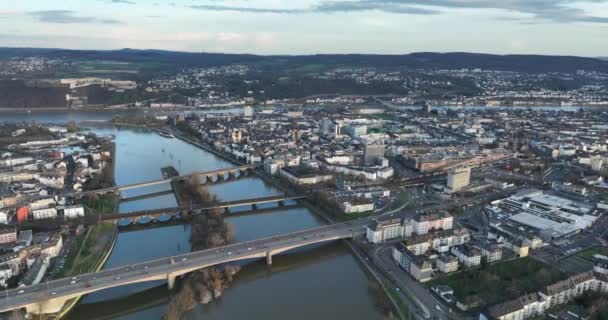 Koblenz Innenstadt Und Fluss Stadtansicht Rheinland Pfalz Rheinland Pfalz Drohnenblick — Stockvideo