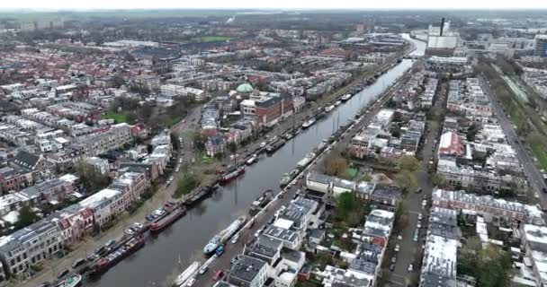Holenderskie Miasto Leeuwarden Friesland Holandia Widok Lotu Ptaka Kanały Budynki — Wideo stockowe