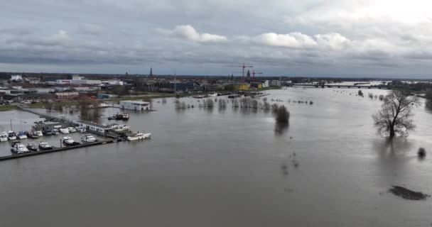 Вид Повітряного Безпілотника Високі Водні Потоки Річці Іджель Нідерланди Між — стокове відео