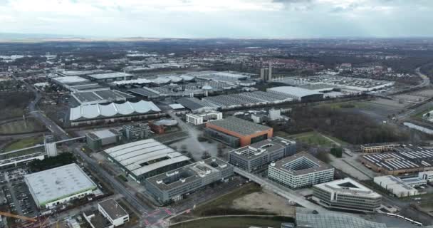 Centro Exposiciones Conferencias Hannover Alemania Vista Aérea Del Dron — Vídeos de Stock