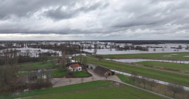 Overflow High Water River Ijssel Overflowing Because Excessive Rain Meltwater — Stock Video