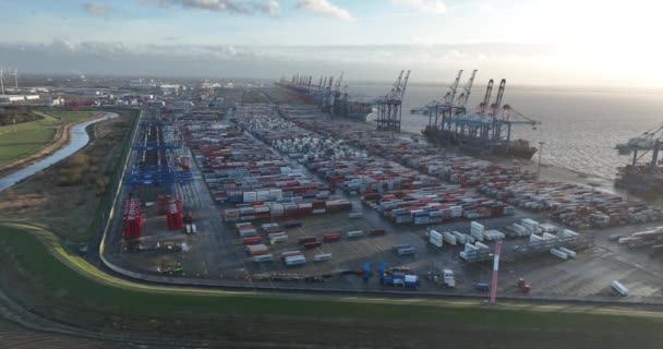 Bremerhaven Tyskland December 2023 Containerterminalen Bremerhaven Flygdrönare — Stockvideo