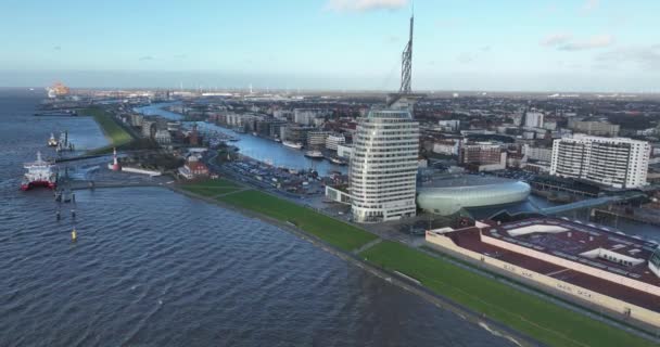 Bremerhaven City Bulvár Podél Severního Moře Zobrazení Leteckých Dronů — Stock video