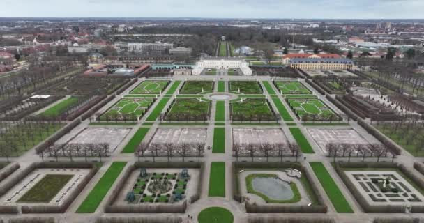 Barockträdgårdar Hannover Tyskland Herrenhauser Garten Flygdrönare Dekorativa Trädgårdar Turistattraktion Och — Stockvideo