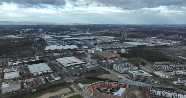 Przegląd Dużego Centrum Wystawowego Hanowerze Niemczech Panorama Dronów Lotniczych — Wideo stockowe