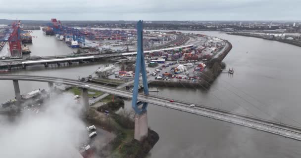 Гамбург Німеччина Грудня 2023 Знаковий Kohlbrandbrucke Порту Гамбурга Німеччина Оточений — стокове відео