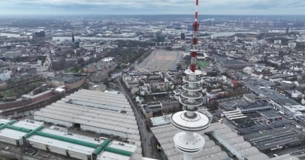 Αμβούργο Γερμανία Δεκεμβρίου 2023 Heinrich Hertz Tower Τηλεοπτικός Πύργος Της — Αρχείο Βίντεο